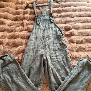 aerie Gray Textured Cotton Overalls